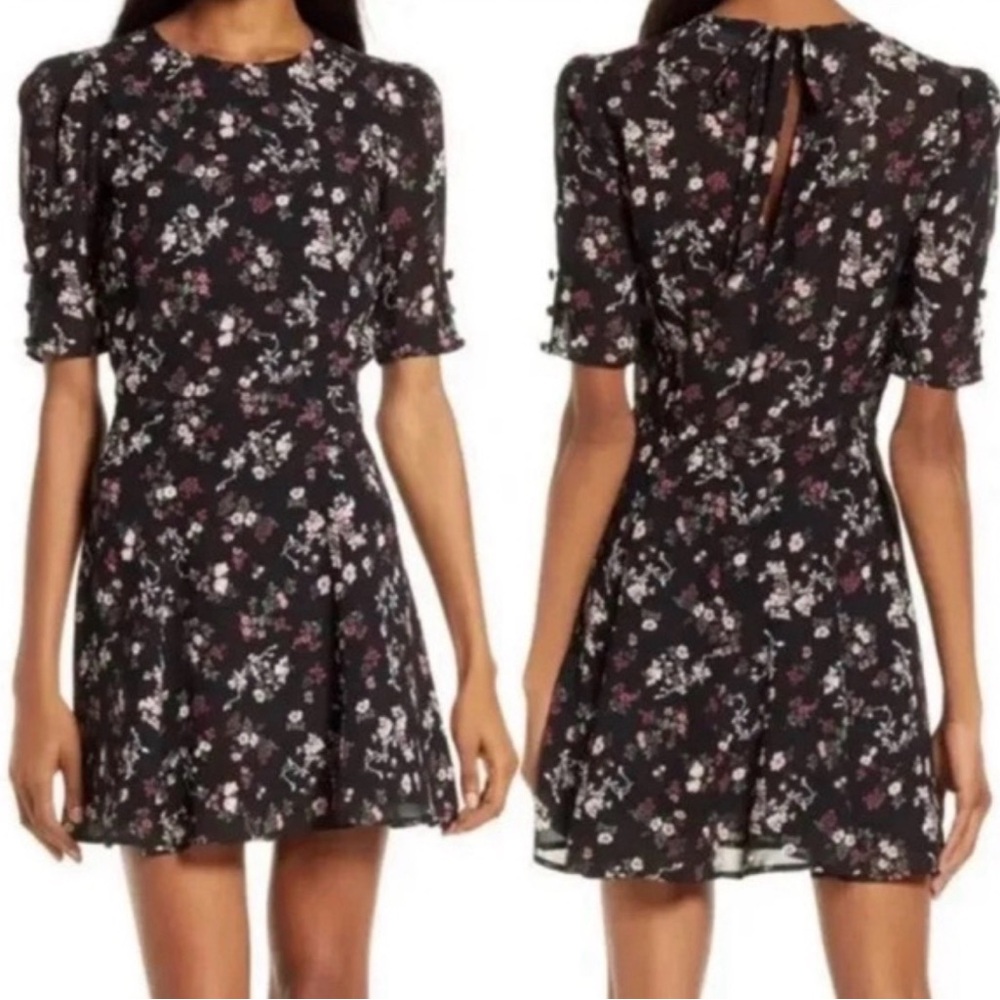 Reformation Bard Black Floral Print Mini Dress in Jolene 2